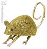Glitter muis goud 8,5cm