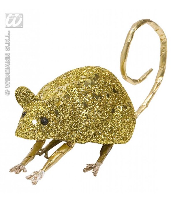 Glitter muis goud 8,5cm