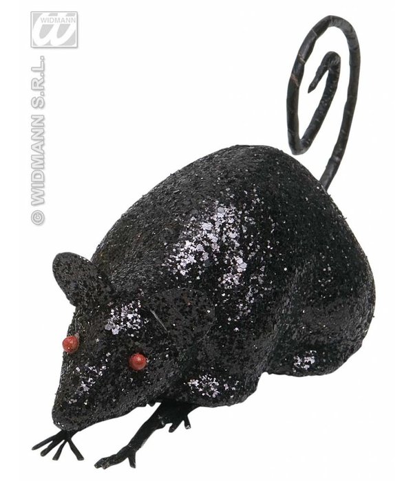Glitter muis zwart 12cm