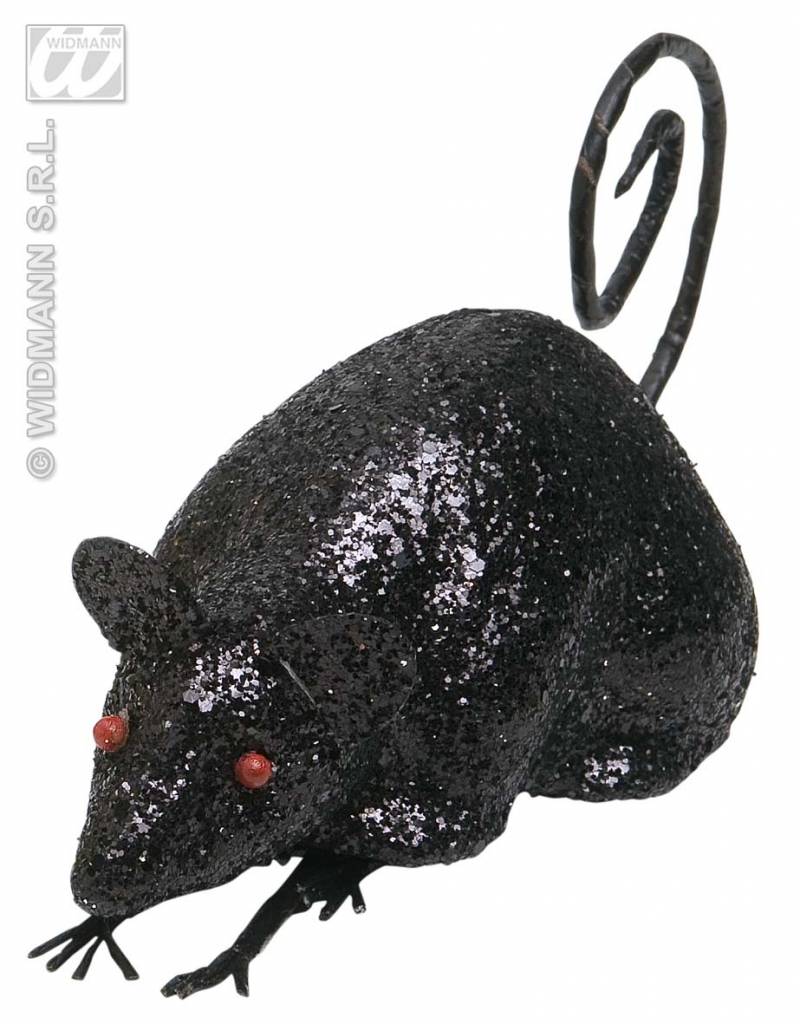 Glitter muis zwart 12cm