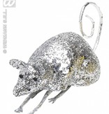 Glitter muis zilver 12cm
