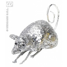 Glitter muis zilver 12cm