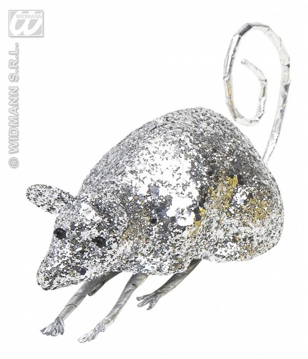 Glitter muis zilver 12cm