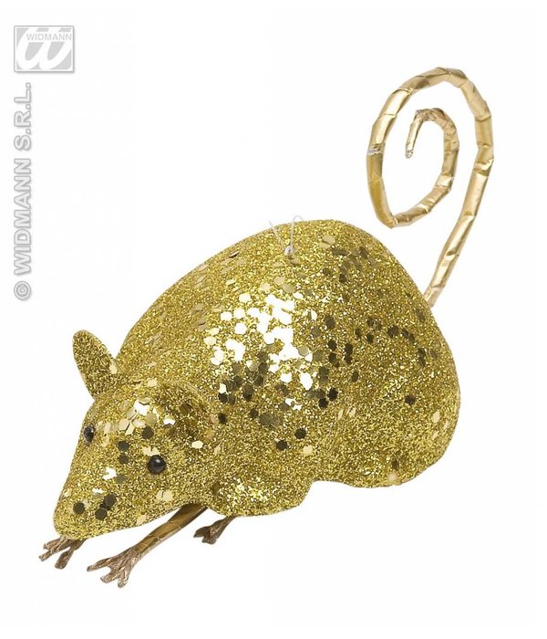 Glitter muis goud 12cm