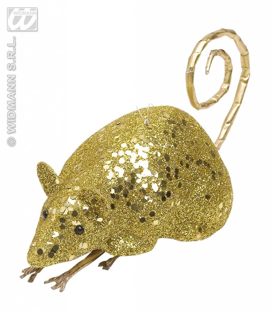 Glitter muis goud 12cm