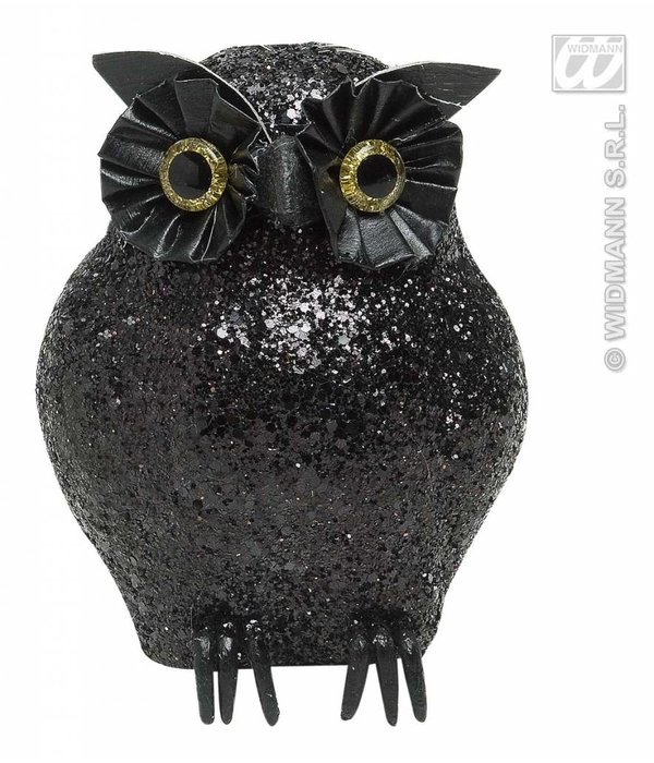 Glitter uil zwart 10,5cm