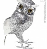 Glitter uil zilver 18,5cm