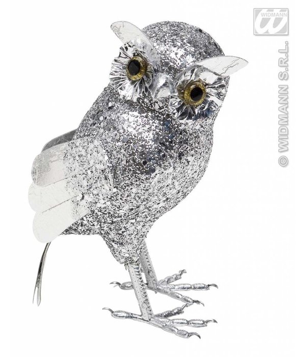 Glitter uil zilver 18,5cm