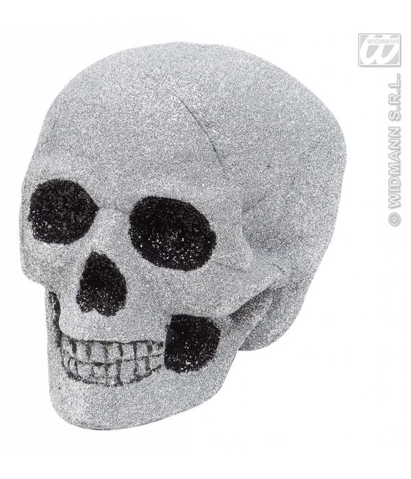 Glitter schedel zilver 19cm