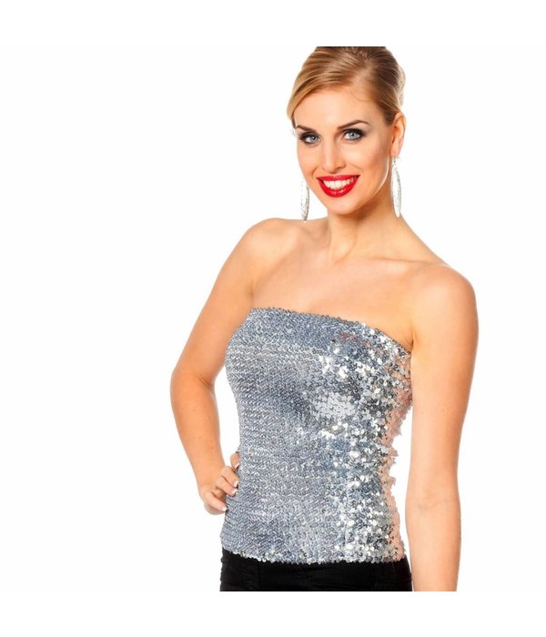 Top/rok pailletten zilver