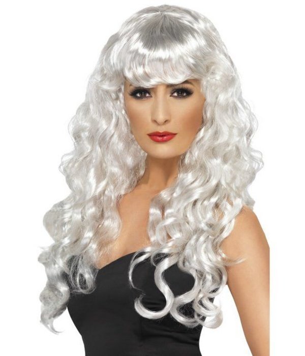 Pruik Siren lang haar wit