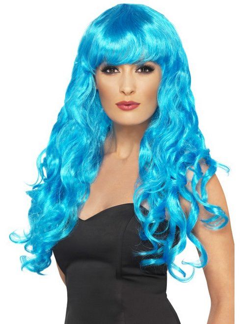 Pruik Siren lang haar blauw afbeelding
