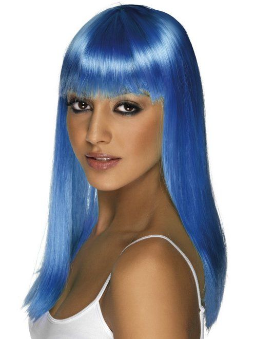 Glamourama pruik neon blauw afbeelding