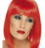 Pruik Glam neon rood