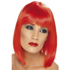 Pruik Glam neon rood