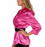 Ruchesblouse satijn cyclaam