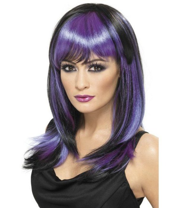 Glamour heksenpruik paars/zwart
