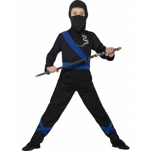 Ninja assasin pakje kind zwart/blauw