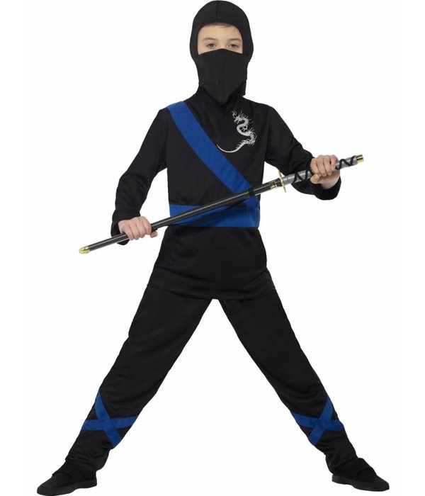 Ninja assasin pakje kind zwart/blauw