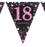 Happy Birthday vlaggenlijn 18 jaar sparkling pink