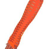 Handschoenen grote gaten fluor oranje 40cm