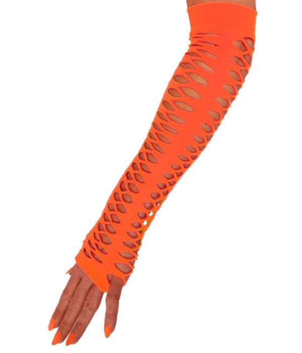 Handschoenen grote gaten fluor oranje 40cm