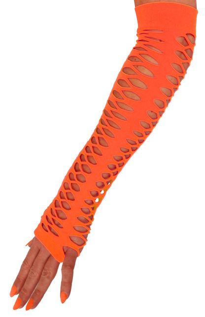 Handschoenen grote gaten fluor oranje 40cm