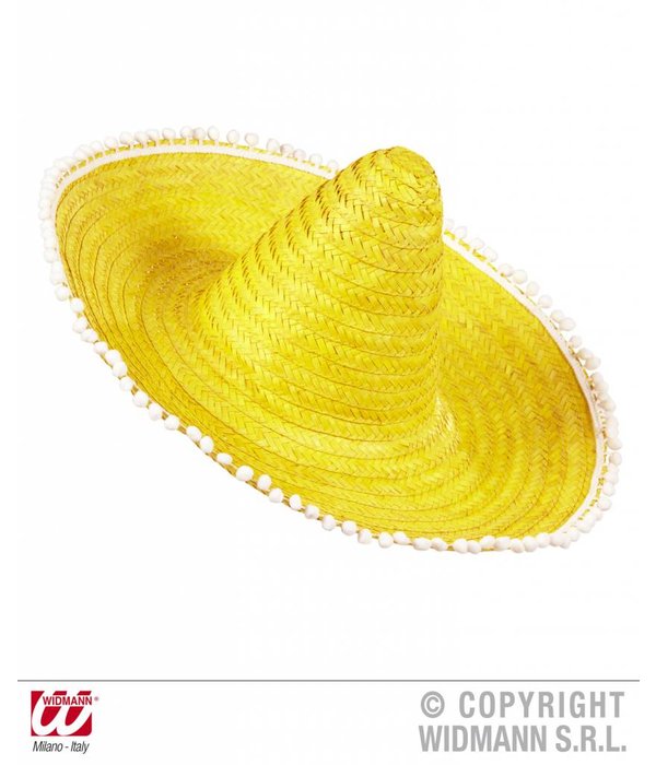 Sombrero geel 50cm met pompons