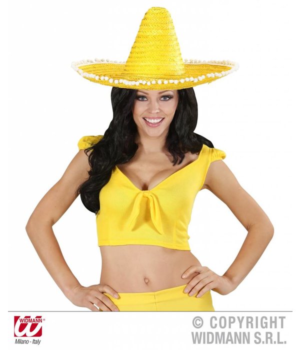 Sombrero geel 50cm met pompons