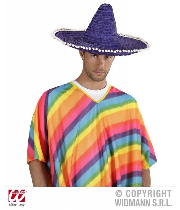 Sombrero paars/blauw 50cm met pompons