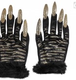 Handschoenen tijger met gouden glitternagels