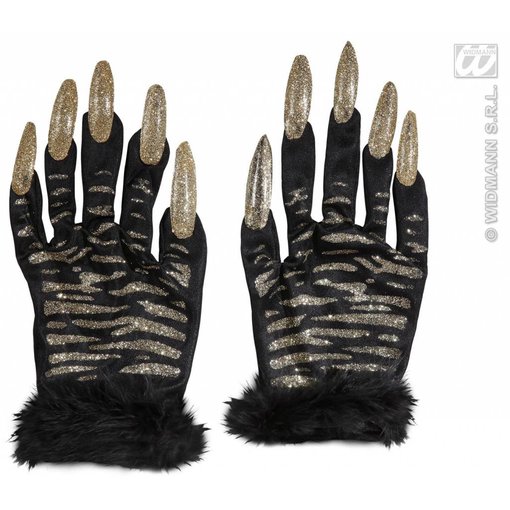 Handschoenen tijger met gouden glitternagels