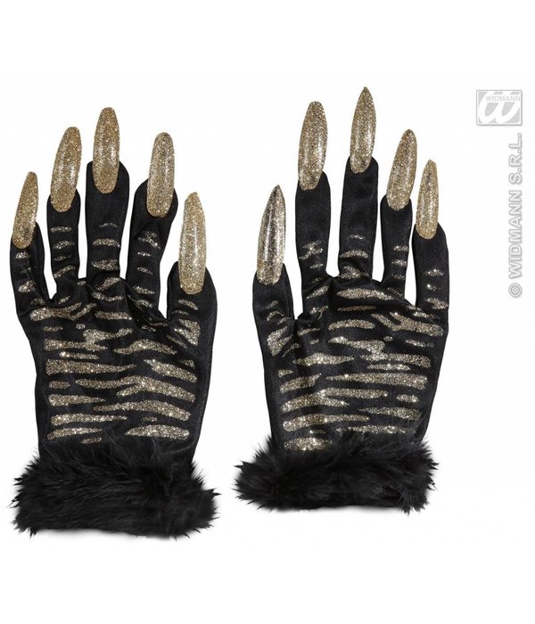 Handschoenen tijger met gouden glitternagels