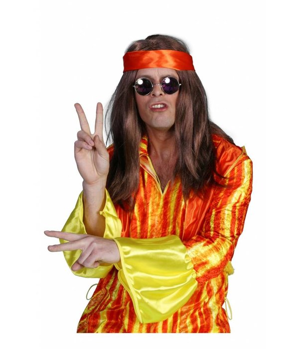 Hippie pruik bruin + hoofdband