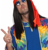 Hippie pruik zwart + hoofdband