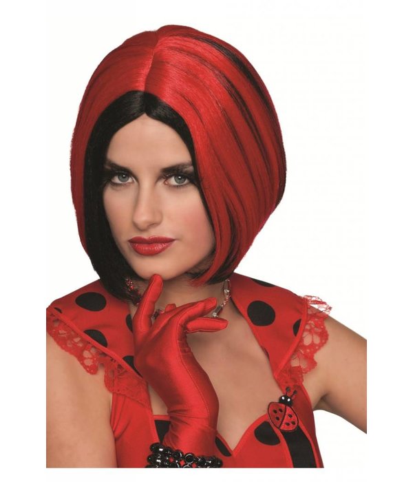 Pruik bobline modern zwart/rood
