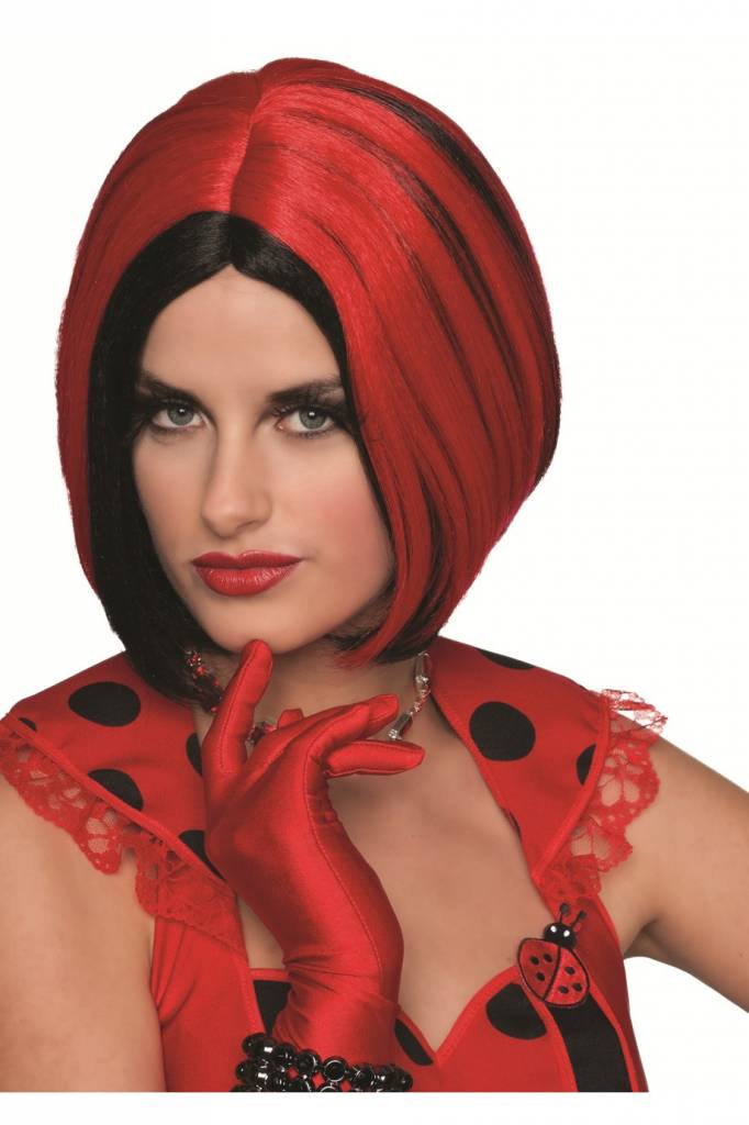 Pruik bobline modern zwart/rood afbeelding