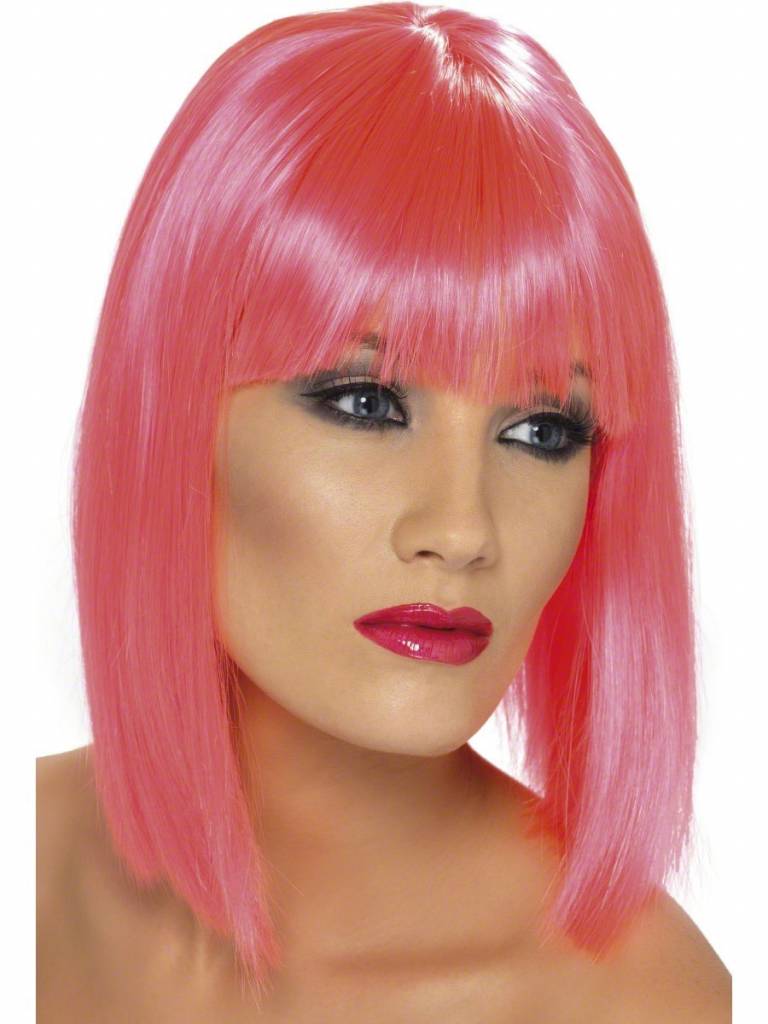 Pruik Glam Neon pink afbeelding