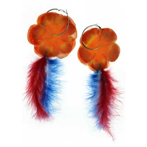 Oorringen oranje bloem met veren