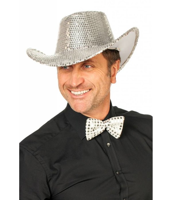 Cowboy glamour hoed pailletten zilver