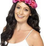 Hoofdband bloemen neon pink hawaii
