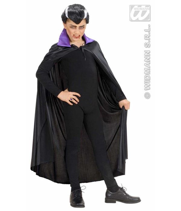 Kindercape zwart met paarse kraag