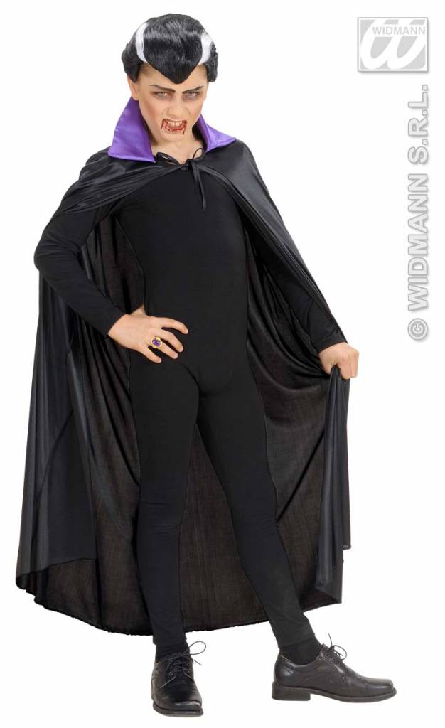 Kindercape zwart met paarse kraag