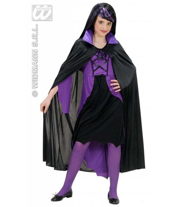 Kindercape zwart met paarse kraag