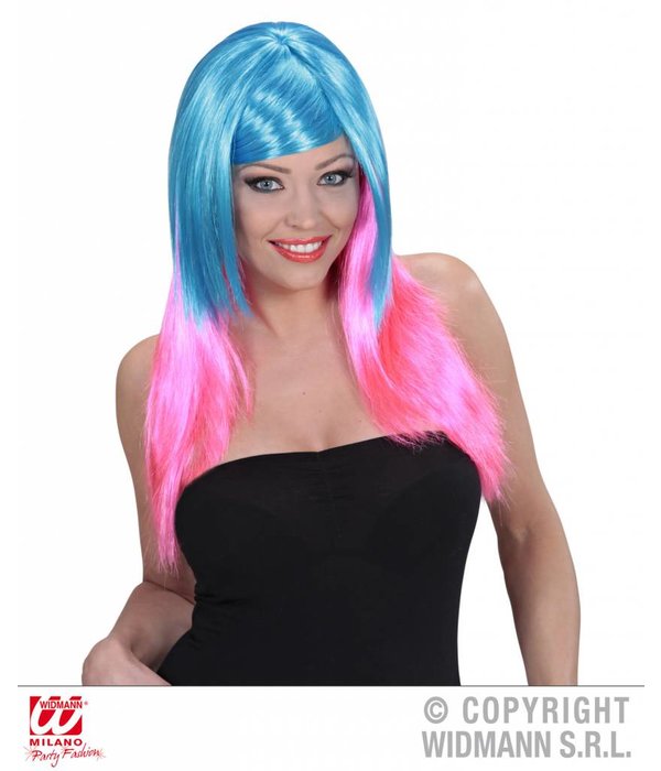 Pruik meerkleurig blauw/roze