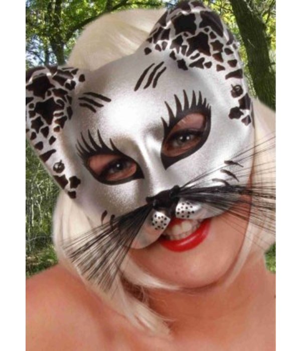 Halfmasker kat zilver/zwart