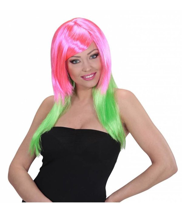 Pruik Disco roze/groen