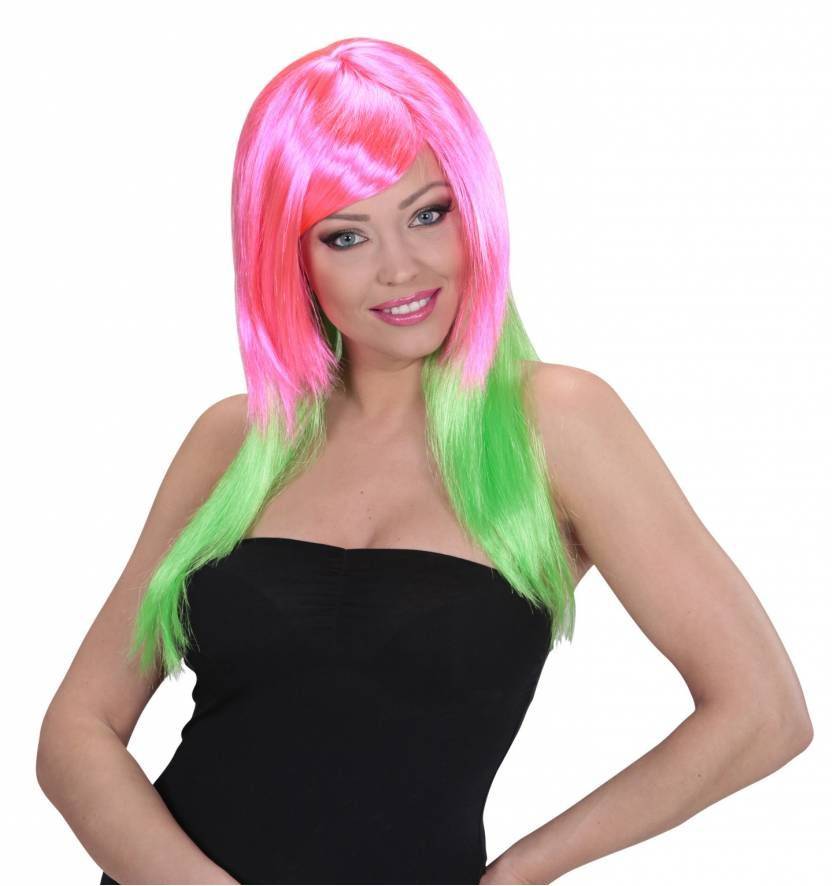 Pruik Disco roze/groen afbeelding