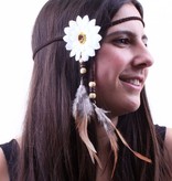 Hoofdbandje met bloem en veren wit