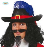Musketiers hoed zwart met rode band